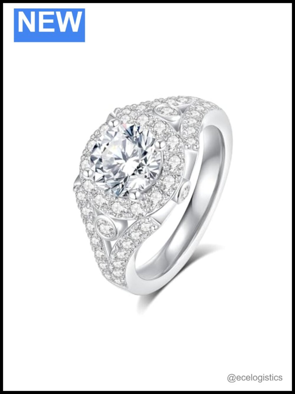 1.5ct Moissanite Engagement Ring Round Cut Halo Wedding Band S925 Sterling